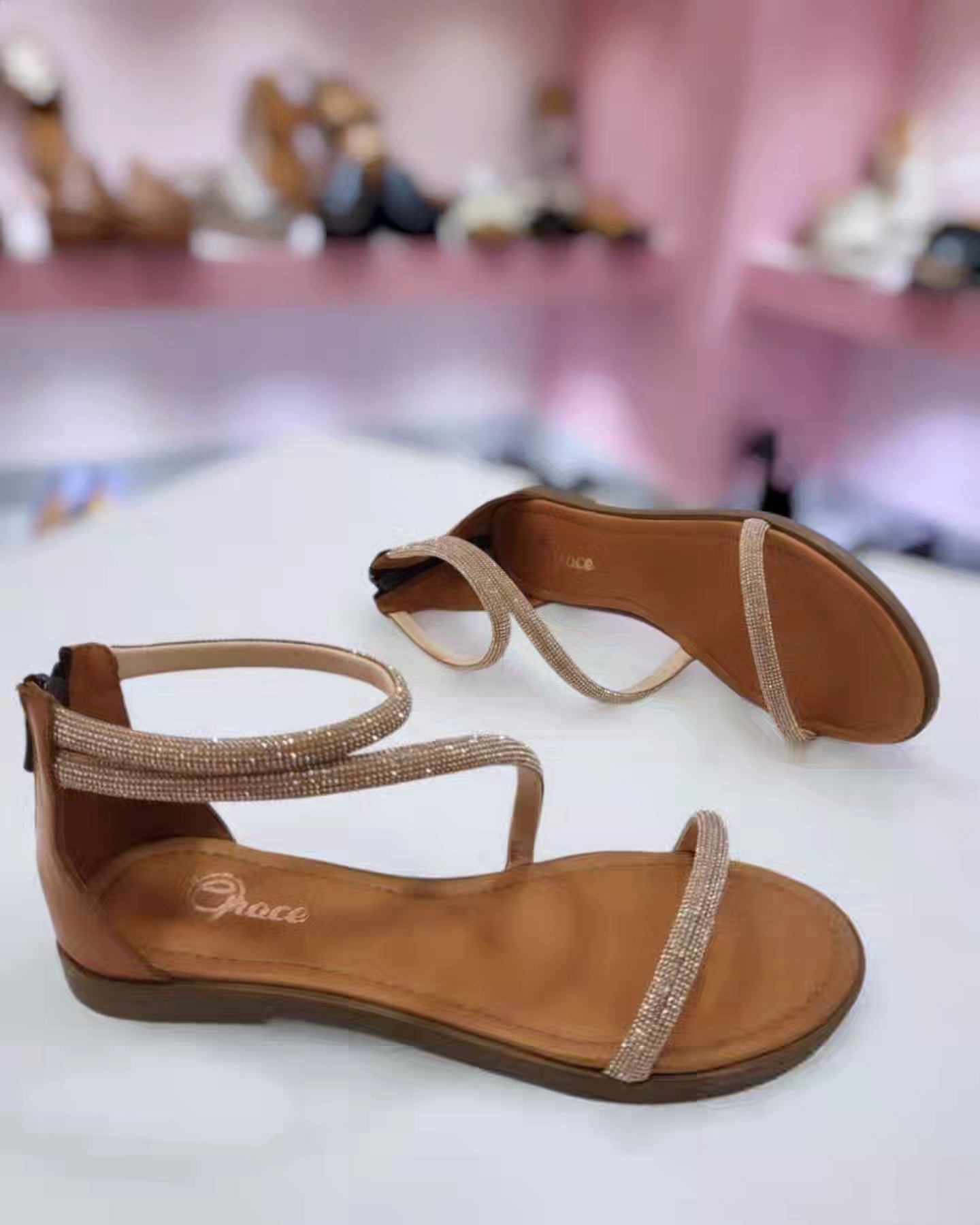 Sandalo CUOIO/ORO STRASS