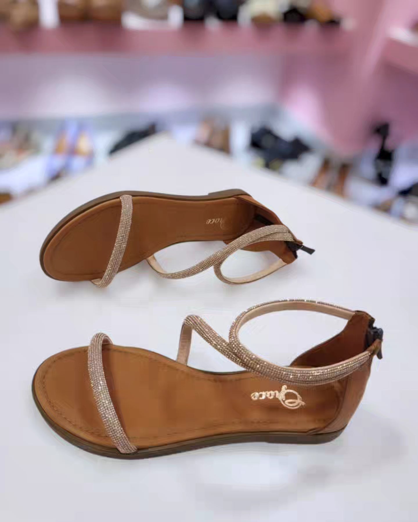 Sandalo CUOIO/ORO STRASS