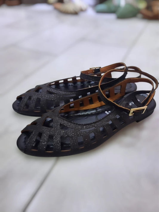 Sandalo pelle nero ragnetto