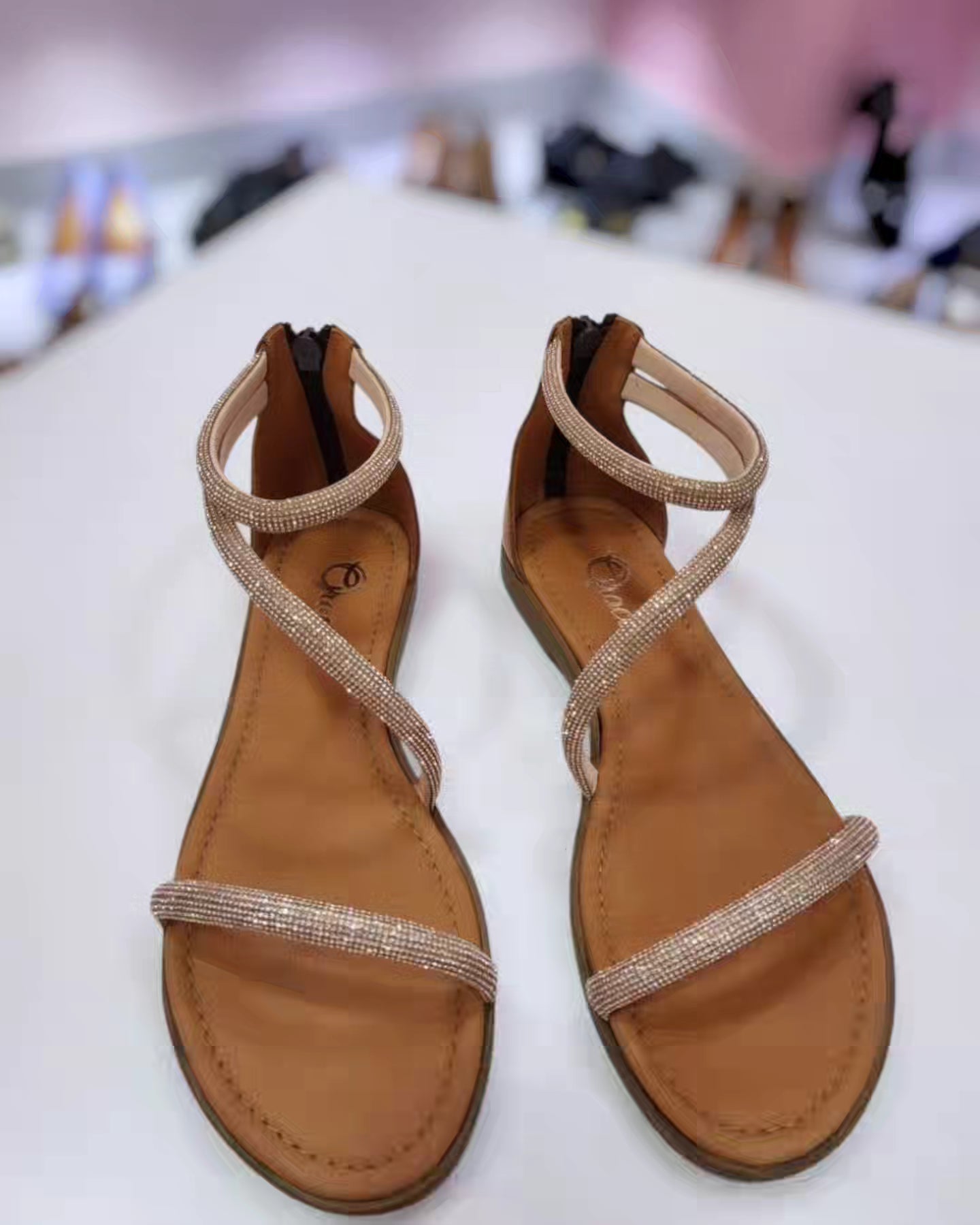 Sandalo CUOIO/ORO STRASS